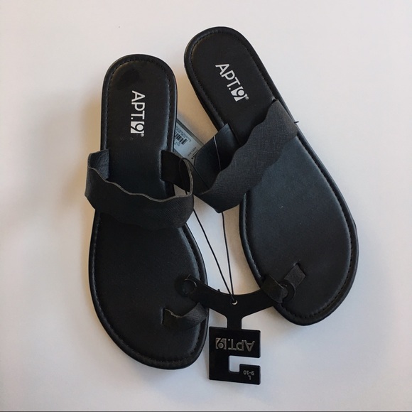Apt. 9 Shoes - Apt. 9 Scalloped Wedge Flip-Flops Black New